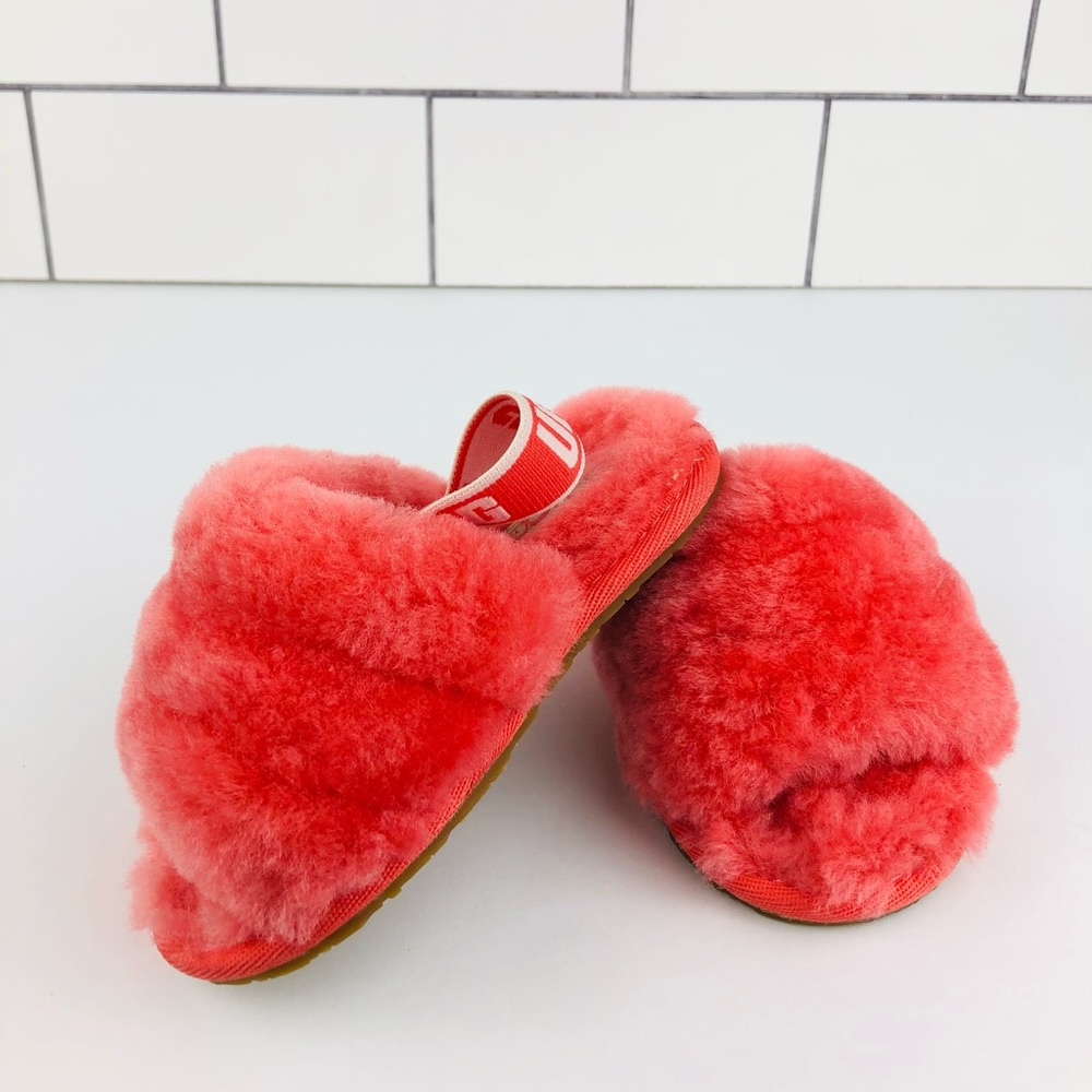 Baby UGG Fuzzy Slippers in Coral